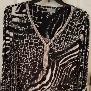 JM Collection beaded blouse, NET, Size 2X